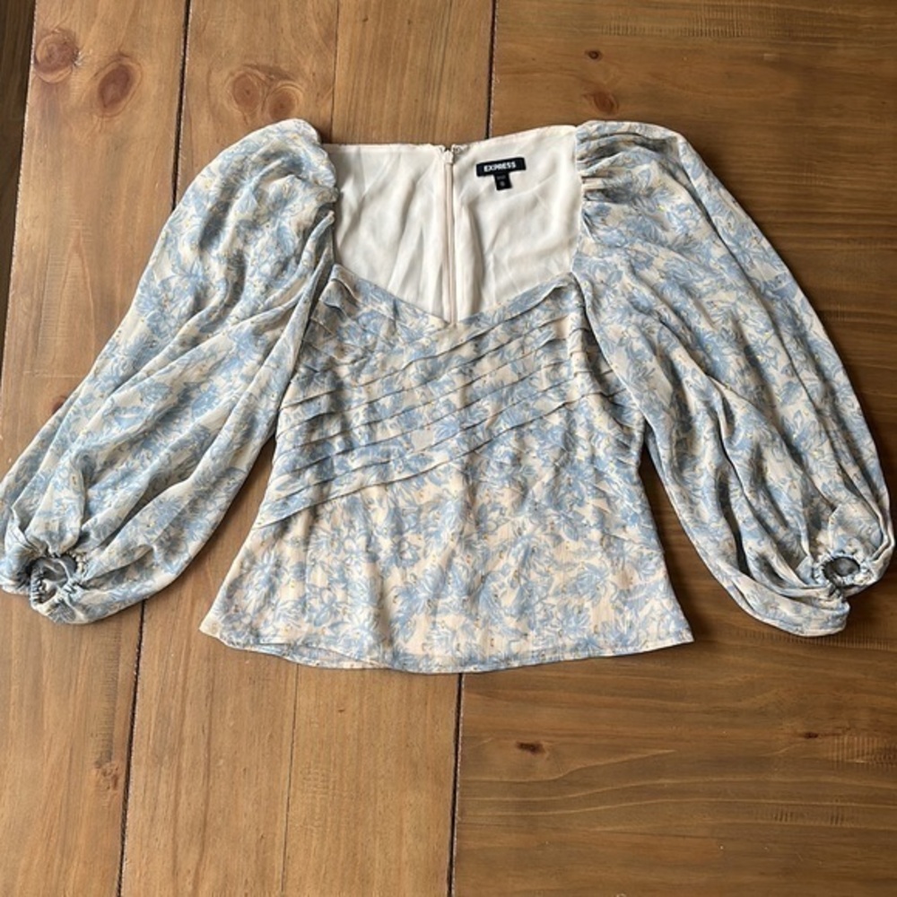 Express Metallic Floral Pleated Balloon Sleeve Top Size XS